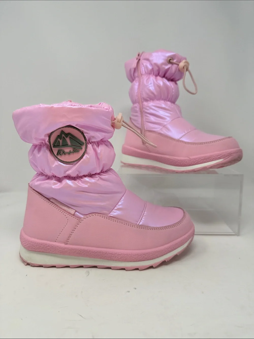 K Kom-Forme Pink Girls Puffy Insulated Snow Boots with Drawcord Size 13